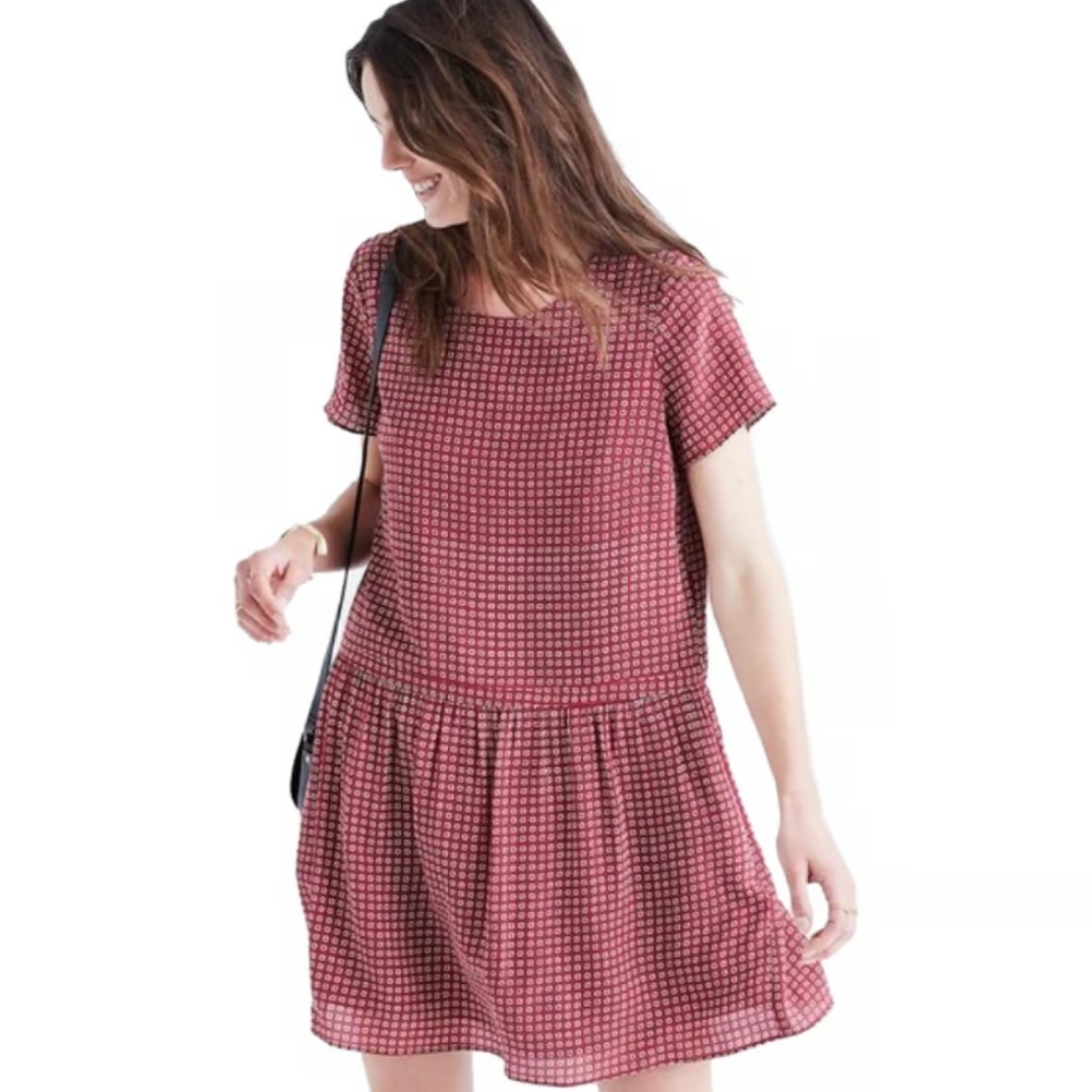 Madewell red silk drop waist swing dress